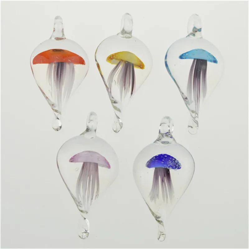 2016 Clear Jellyfish animal en forma de cristal colgantes collar único cristal de Murano joyería Lampwork esmalte colgante a granel barato 12 unids