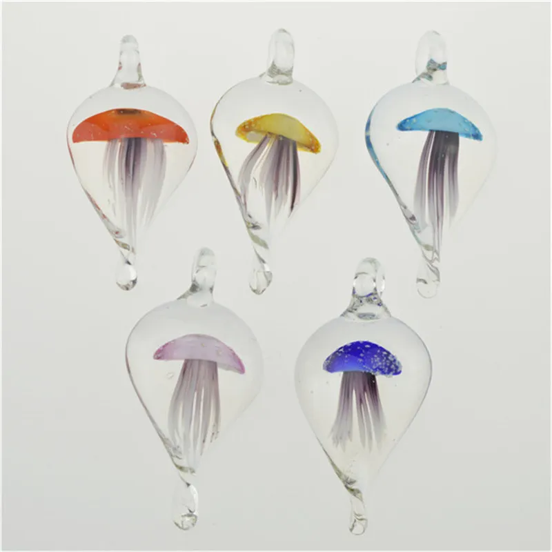 2016 Clear Jellyfish animal Shaped Glass Pendants Necklace Unique Murano Glass Jewelry Lampwork Glaze Pendant in Bulk Cheap 12pcs