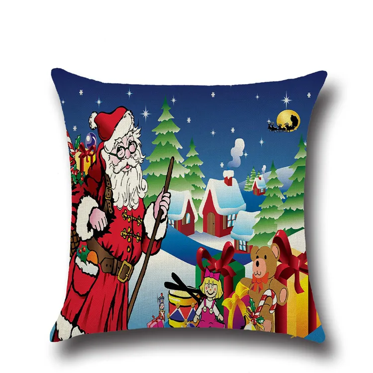 Hot Linne X-Mas Zip Case Square Christmas Serie Pillow Case Söt Fader Julgran Snowman Home Decor Gift