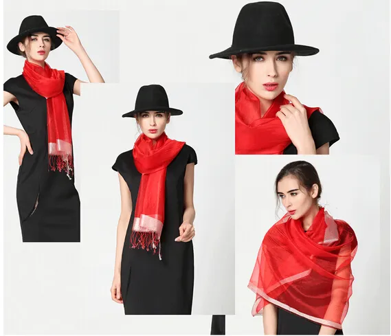 1 st Höst New Fashion Woman Silk Scarf Sunscreen Pure Color Scarf Ladies Mulberry Silk Scarf Scarf 200 * 90cm Gratis frakt