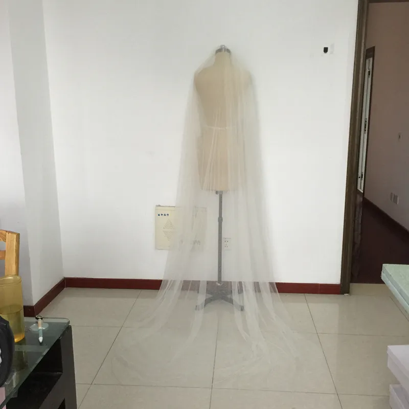 Beige Chapel Wedding Veils 96 Inch Bridal Veil Custom Color Raw Cut Custom Length Wedding Veil With Metal Combs Two Layer Veils