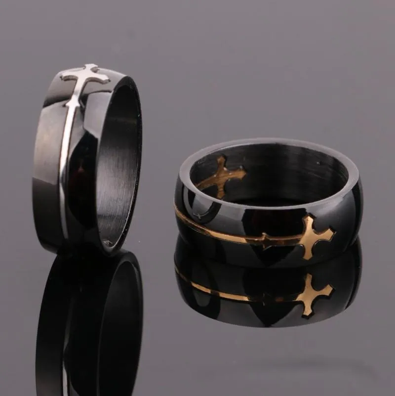 Silver gold removable Jesus cross ring band finger Stainless steel rings for women men fashion jewelry will and sandy