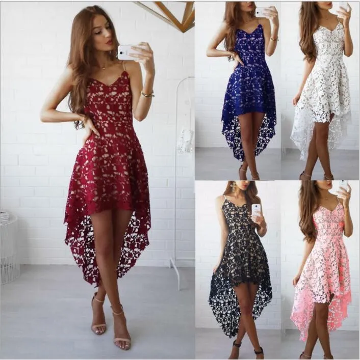 Klänningar Lace Hollow Dress Kvinnor Sommar Mode Klänning Ungdom Casual Sexig Lösa Klänningar V Neck Backless Dress Blusas Damkläder B3419