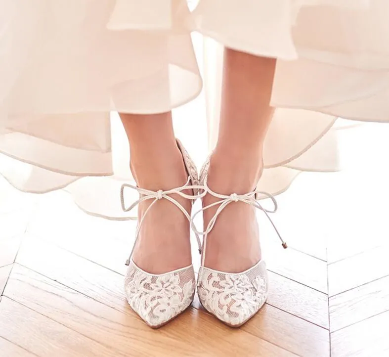 Elegant Beautiful Vogue Lace and Sheepskin Simple Style lacing 8.5 cm High Heels Wedding Bridal Shoes NK039