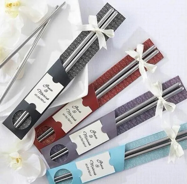 100Pairs/lot 200pcs East Meets West Stainless steel chopsticks Chinese style wedding Wedding / Function favors gifts DHL FEDEX Free shipping