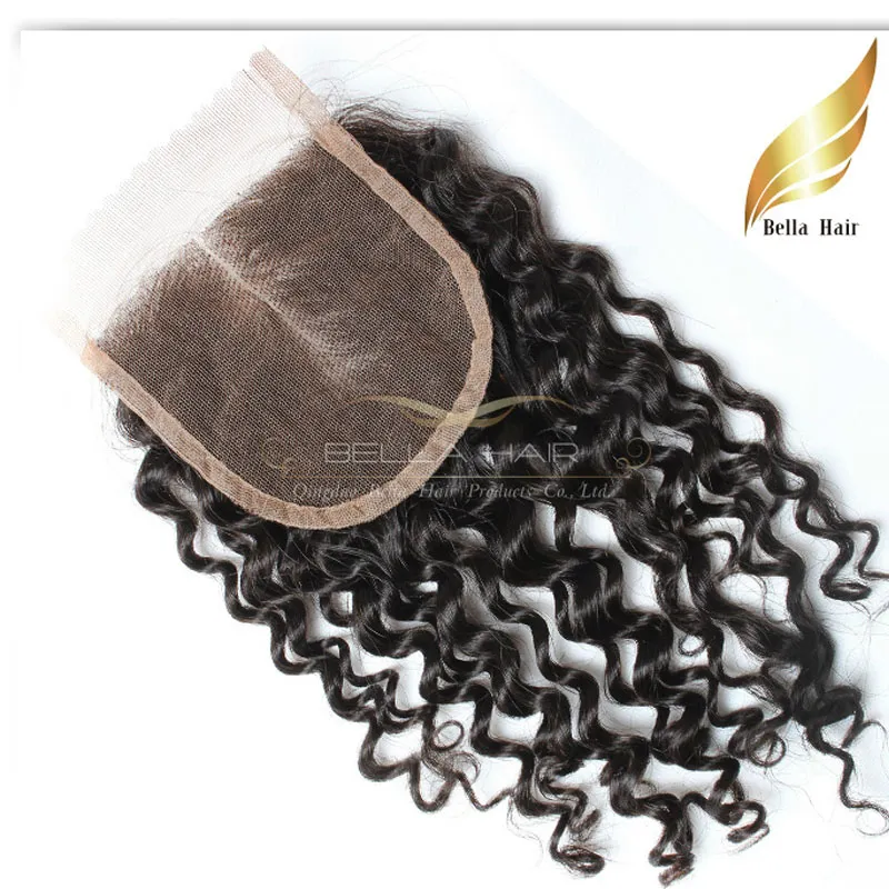 Lace Closure 1raie Cheveux Tissages Reine Cheveuxperuviens Vierges Cheveux Humaine Remy 4x4 "Partie Médiane Boucles Bella Hair