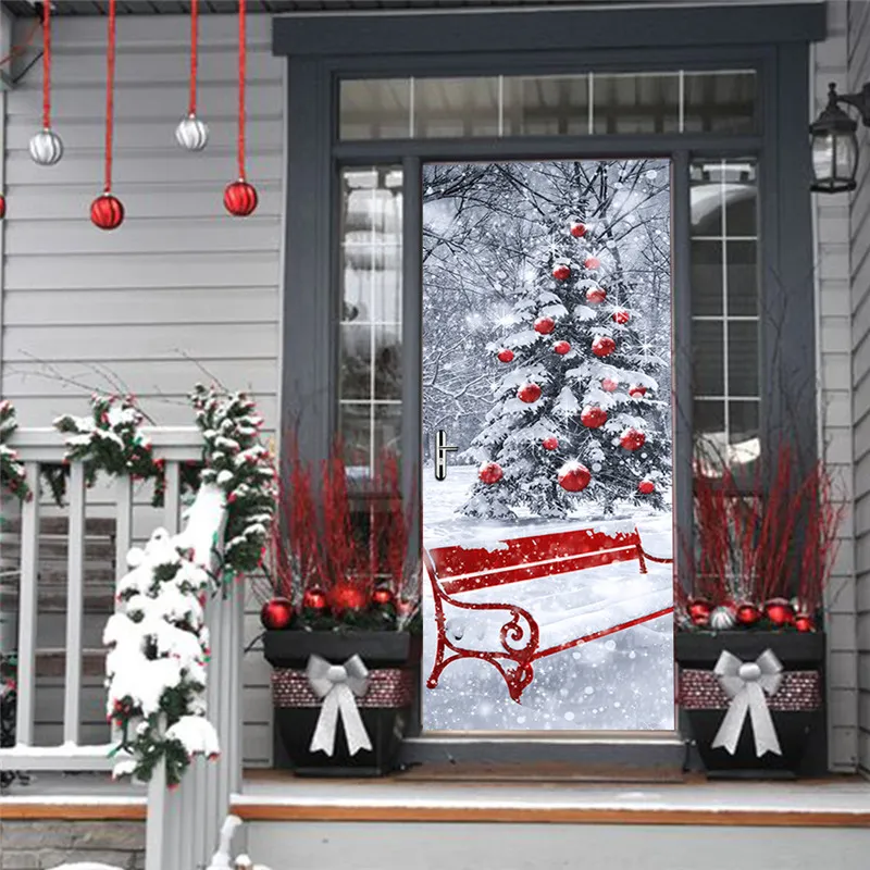 메리 크리스마스 눈 크리스마스 트리 벽 아트 이동식 홈 창 벽 스티커 문 스티커 전사 장식