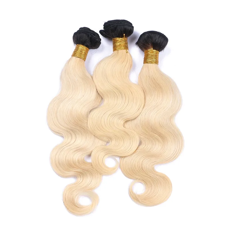 1B / 613 Blonde Ombre Péruvienne Vague de Corps Extensions de Cheveux Humains Noir et Blonde Deux Tons Ombre Péruvienne Vierge Cheveux Weave Bundles 