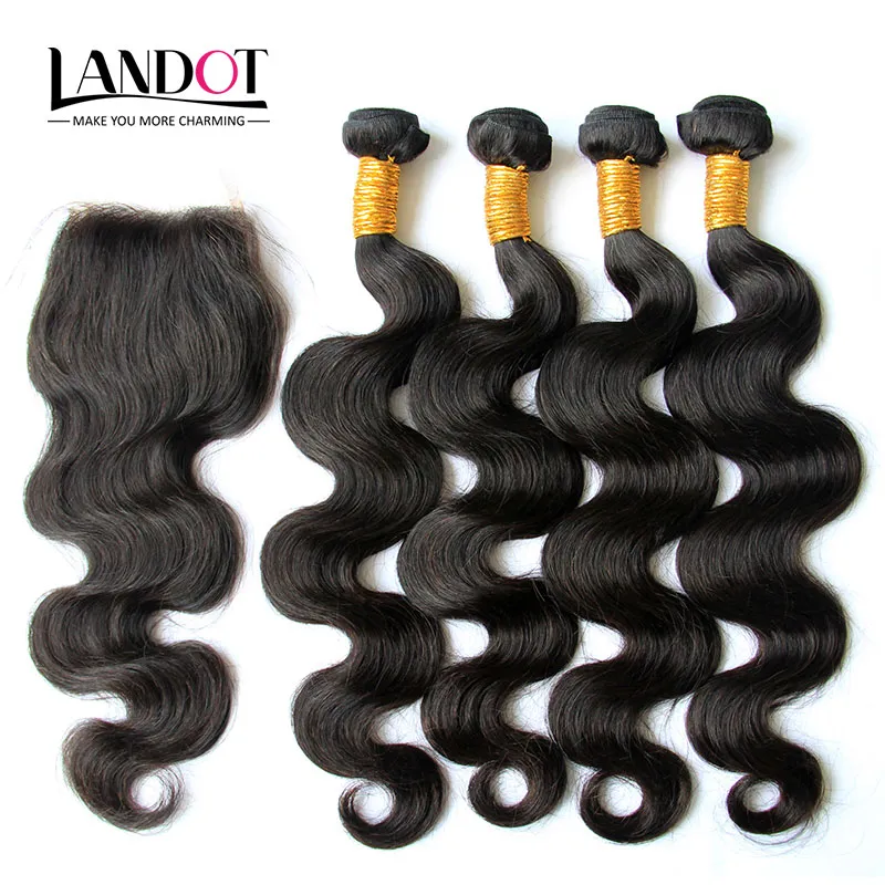 5Pcs Lot Indian Body Wave Virgin Human Hair Weaves 4 Bundles With Lace Closure Unprocessed Indian Hair Top Closures 4*4 Size Natural Color