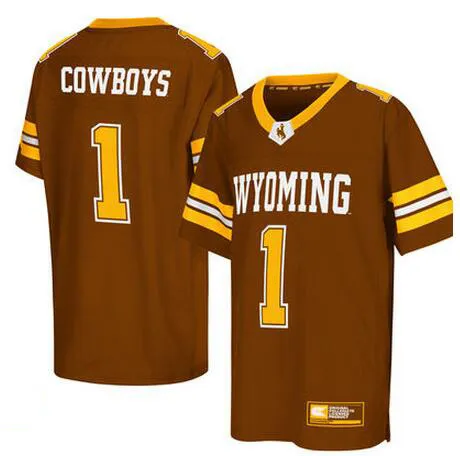 Hombres Mujeres Jóvenes / Niños Wyoming Cowboys Personalizado / Personalizado NCAA jersey Dorado Marrón Cualquier nombre Cualquier número Venta al por mayor de calidad superior