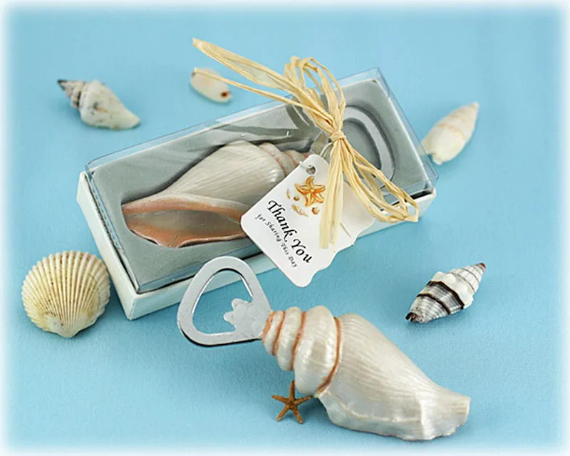 Свадебные благополучие пляжного морского раковины Conch пивная бутылка открывалка смола + металлические подарки