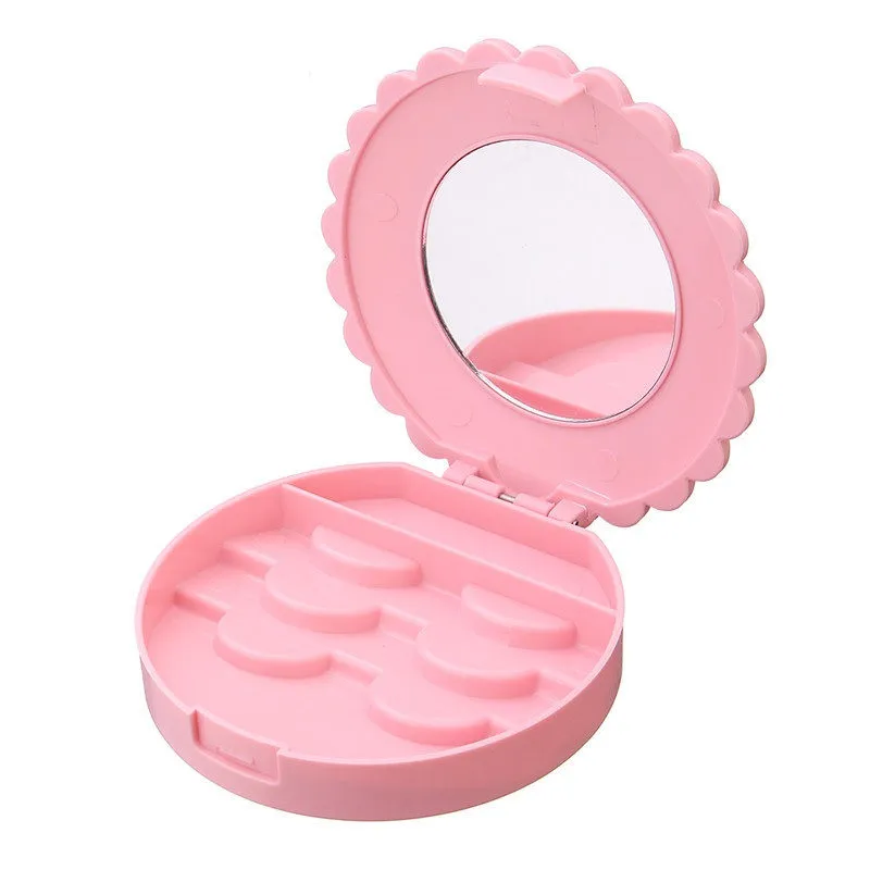 Ny blomma Lovely False Eyelash Förvaringslåda Makeup Kosmetisk med spegelväska Organizer Bownot Skönhet Motikverktyg Plast LZ0232