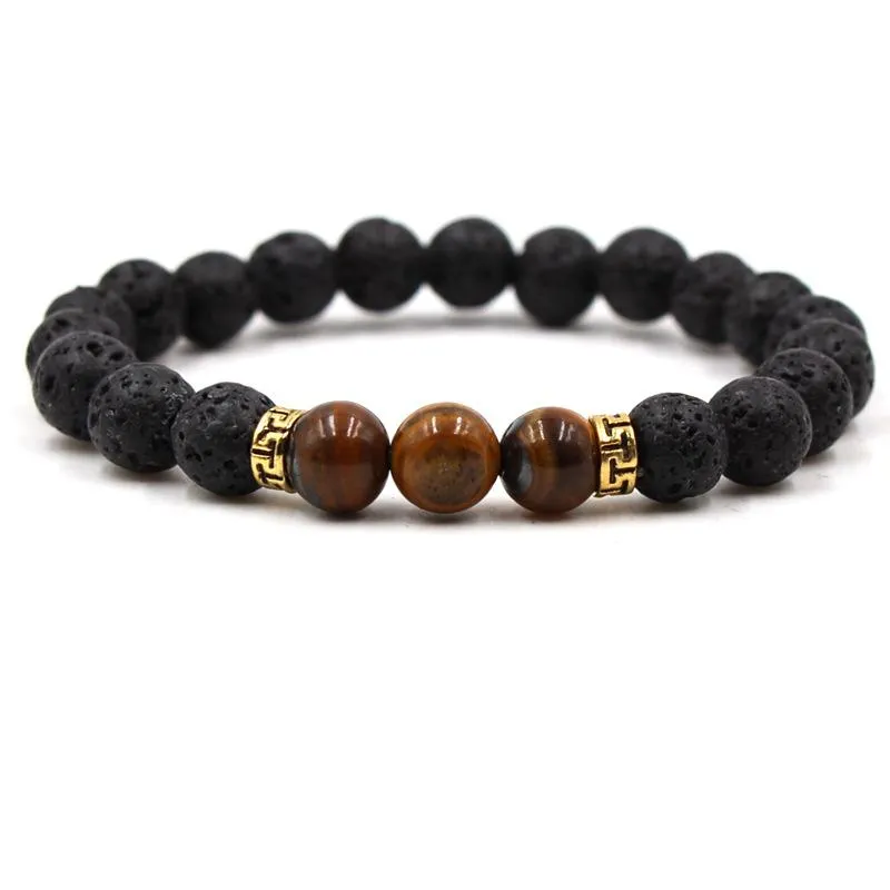 Naturlig svart lava stenarmband Chakra Healing Balance Beads Essential Oil Diffuser Armband för män Kvinnor Stretch Yoga Smycken