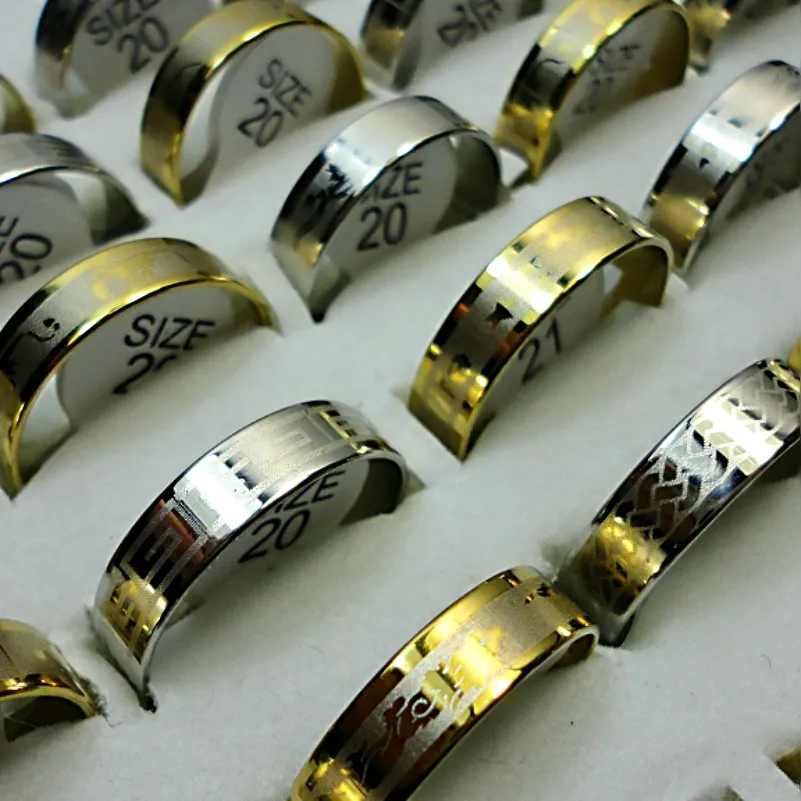 Fashion New Gold Silver Stainless Steel Rings For Women Men Jewelry Wholesale Packs LR114 