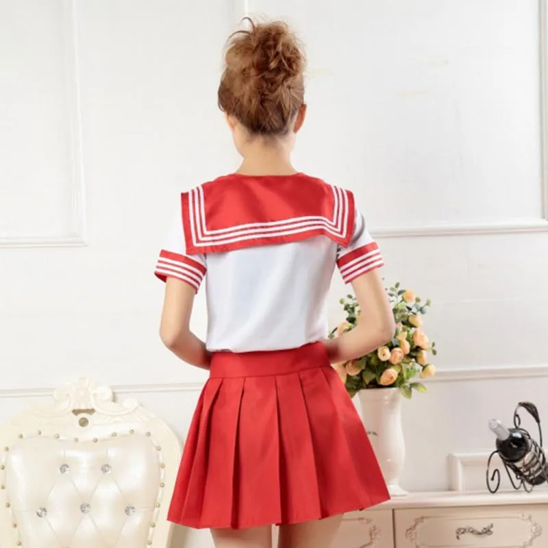 Hele Japanse schoolmeisjesuniform Jurk T-shirt Minirok Outfit Sailor Sailor Cosplay Vakantiekostuum Fancy Anime302v