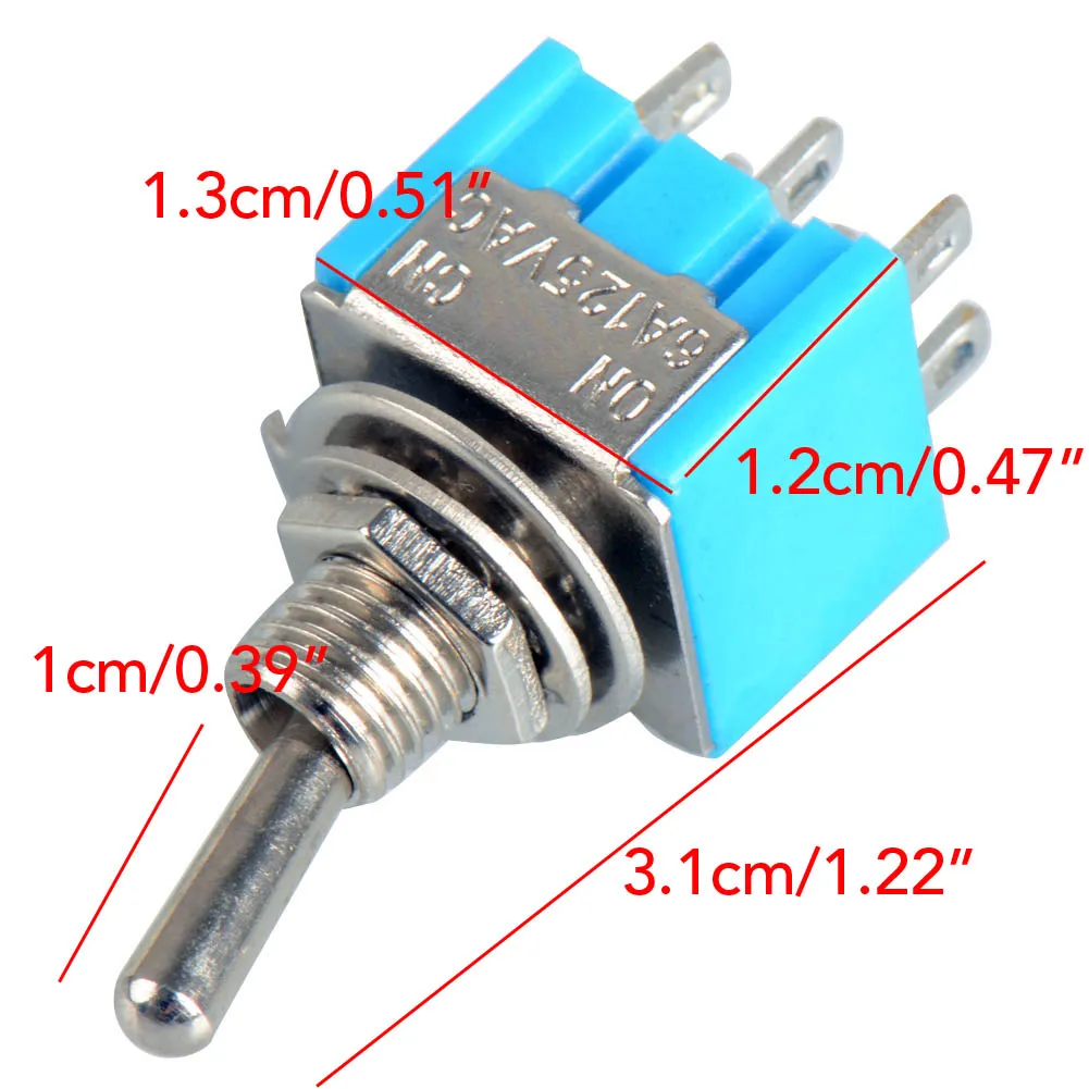 Blue 6-Pin DPDT ON-ON Mini MTS-203 6A125VAC Miniature Toggle Switches B00020 BARD