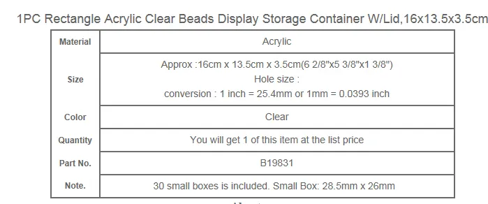 Atacado-Retângulo Acrílico Limpar Beads Display Armazenamento Transparente Compartimentos Organizadores Casos Covers Boxs Container W / Lid