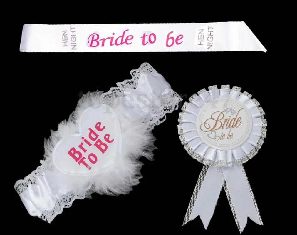 Bride To Be Set Rosetta mantiglia Badge Sash Giarrettiera Velo diadema Addio al nubilato Addio al nubilato Festa di nozze puntelli bianco ragazza regalo forniture festive