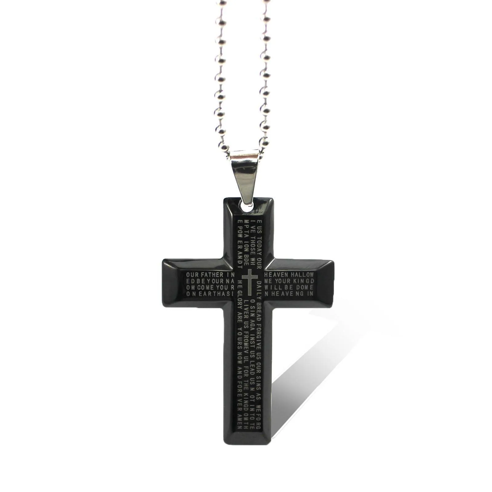 جديد أنيقة الدينية الإيمان الأسود الإنجليزية المطبوعة الصليب قلادة قلادة الرقبة سلسلة # R671