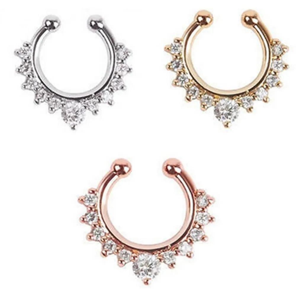 Gros-2016 Fantaisie Titane Cristal Faux Nez Anneau Septum Nez Hoop Anneau Piercing Corps Bijoux drop shipping