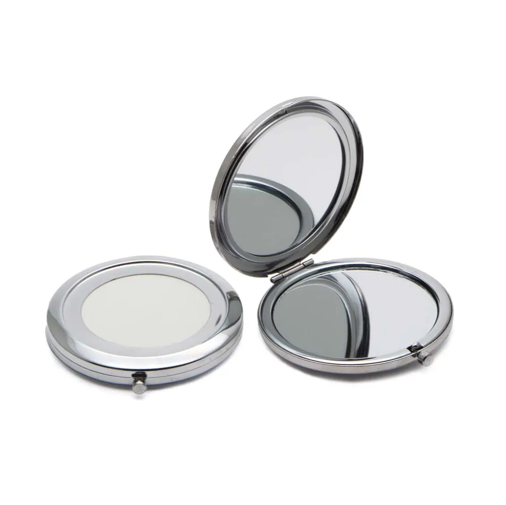 Compacte spiegel DIY draagbare metalen cosmetische spiegel 2x vergrootglas zilver kleur # 18410-1 gratis verzending