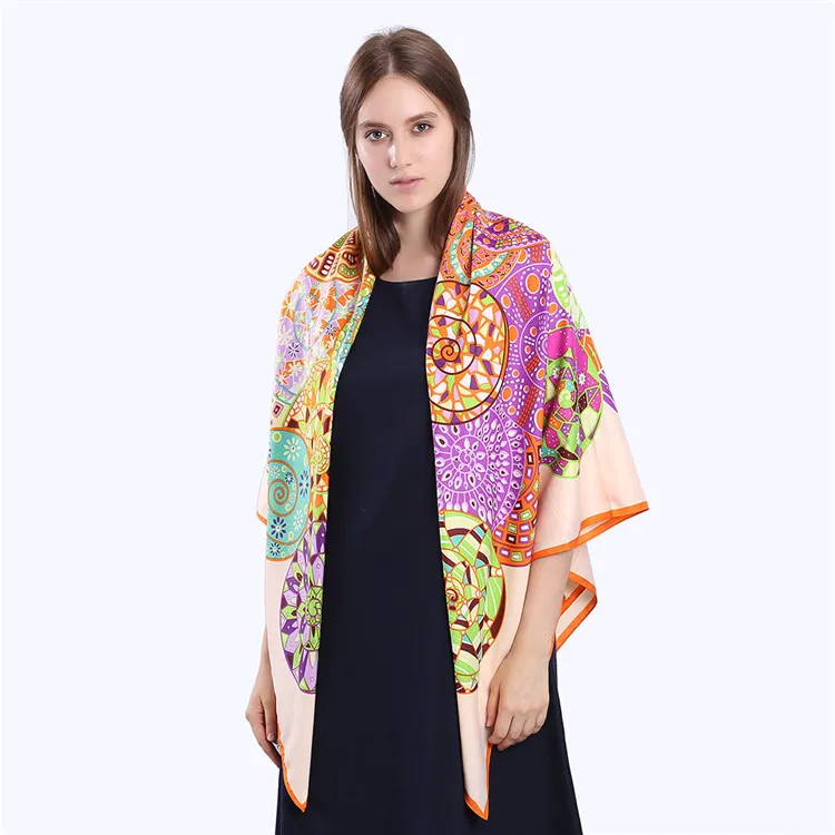 New Twill Silk Scarf Women Paisley Printing Square Scarves Fashion Wrap Female Foulard Large Hijab Shawl Neckerchief Bandana 130*130CM