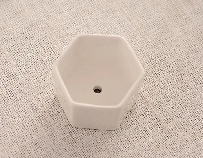 MOQ ceramic succulent pots wholesale Hexagon Square mini white porcelain flowerpots suppliers for wedding home decor bamboo tray