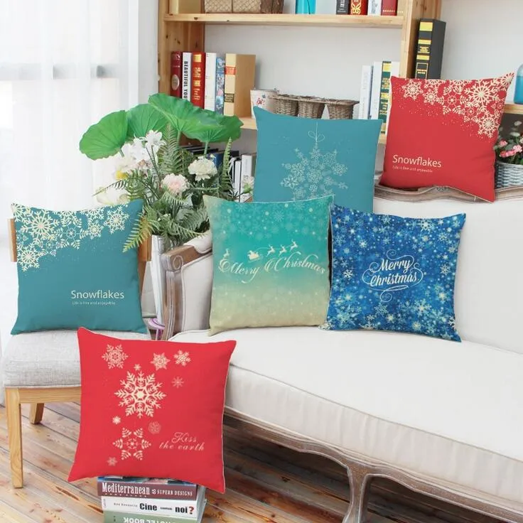 Christmas Snowflake Pillow Case Touch My Heart Snowflake White Red Blue Snowflake Pillow Cases Christmas Gift Throw Pillow Cases