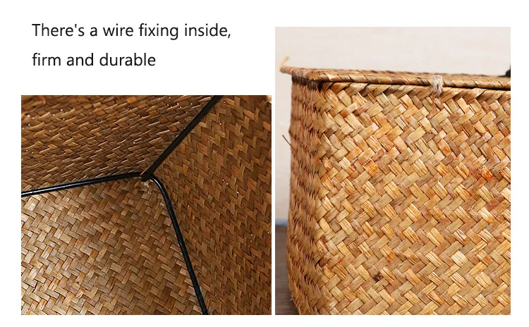 Panier tissé à la main en paille d'herbe créatif européen avec couvercle boîte en rotin bac de rangement porte-articles divers décor à la maison