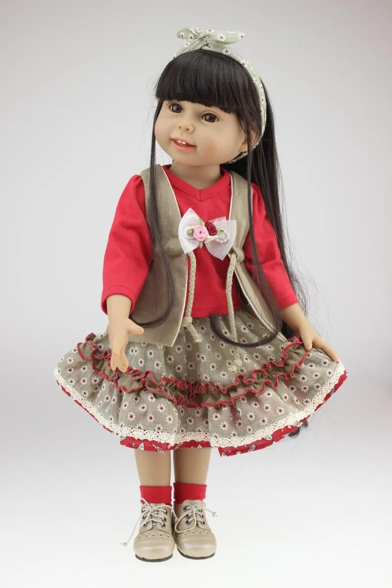 18 inch Girl American Dolls Full Vinyl Silicone Handmade Real Lifelike Baby Toy Finished Doll Christmas Gift