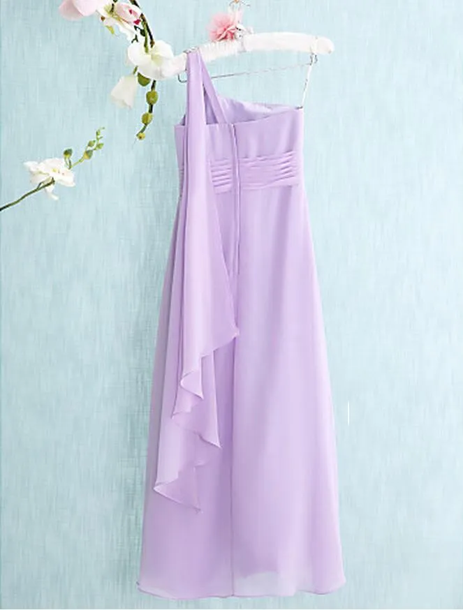 Floor-length Chiffon A-line Column One Shoulder Junior Bridesmaid Dresses Cheap One Shoulder Beaded Floor Length Sleeveless Dresses