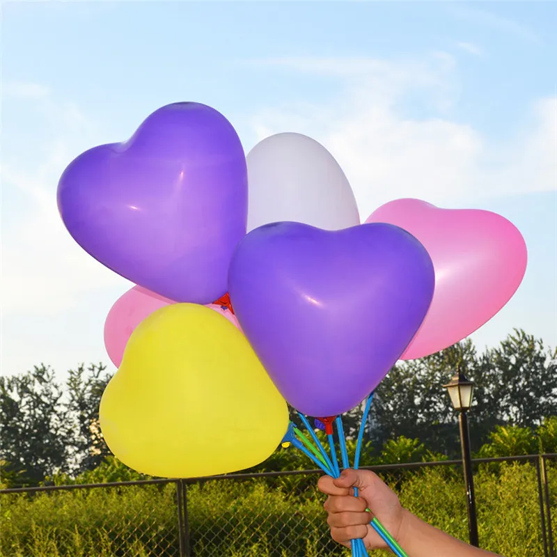 100pcs Latex Heart Shaped Balloons and Holder Sticks Colors Pearl Balloon Wedding Party Happy Birthday Anniversary Decor 10 inch