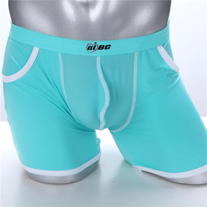 Men`s Underwear Boxer Shorts underpant Thin-ice Silk Real Pockets Leg Man Long Fashion Comfort Breathable Mens Boxers Underwaer Slip Panties