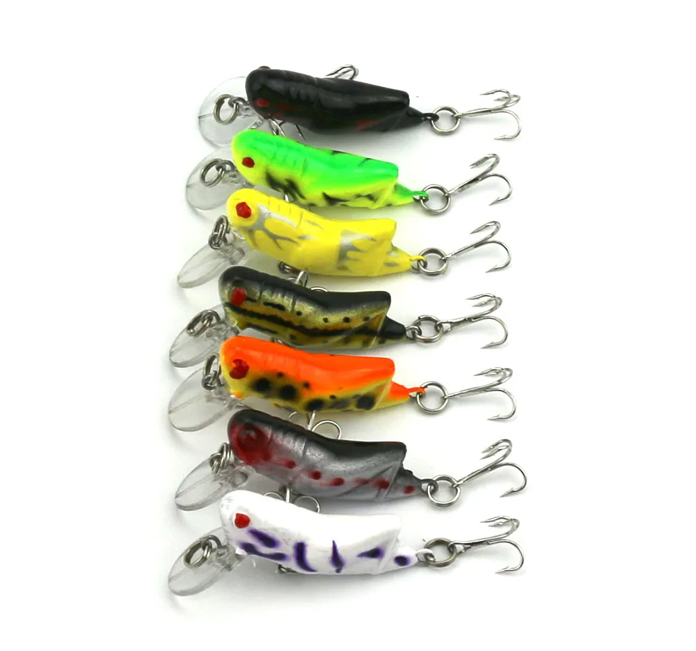 100pcs Insect Fishing Lure Crankbait Bass Bait 4.5CM 4.1G Grasshopper Artificial Plastic Floating Fishing Tackle