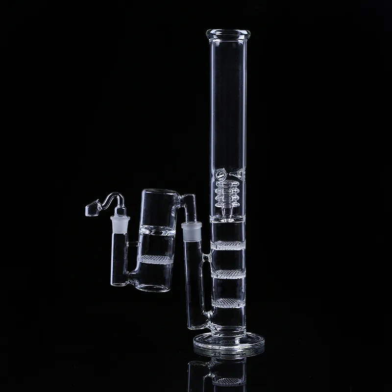 18inches Hookahs Glass Bong Two Functions Tobacco Oil Rig Recycler High Glass Water Pipe with Triple Honeycomb and Birdcage Perc Ash Catcher+Bowl