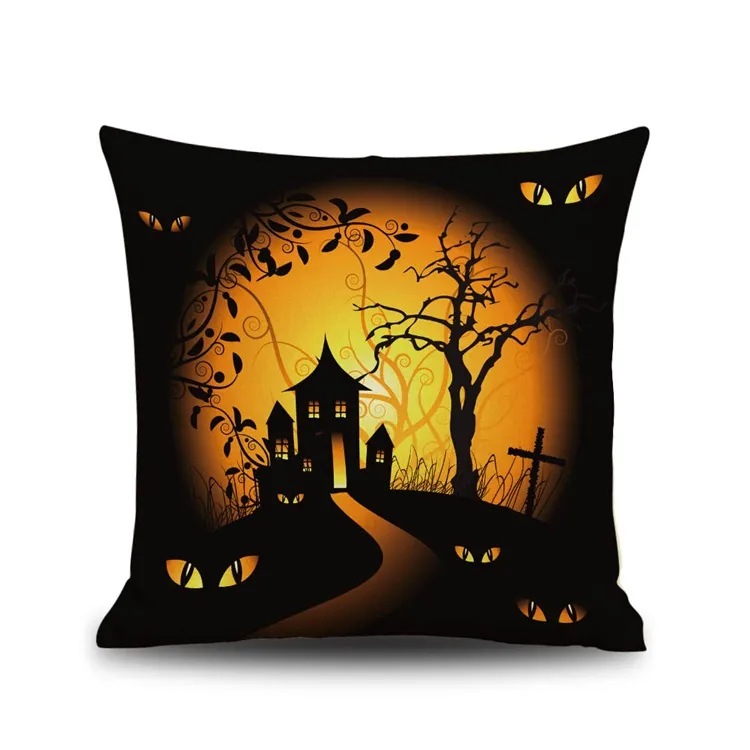 Funda de almohada de calabaza enojada, fundas de almohada con farol de calabaza de Halloween, funda de cojín de Castillo Horrible, funda de almohada de bruja, funda de almohada de murciélago, decoración del hogar