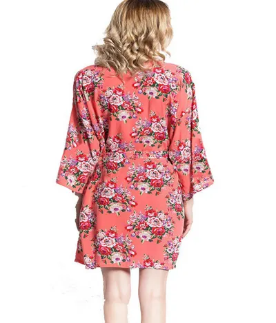 2016 Womens Bomull Floral Robe Ladies Pajama Lingerie Sleepwear Kimono Bath Gown PJS NightGown # 4003