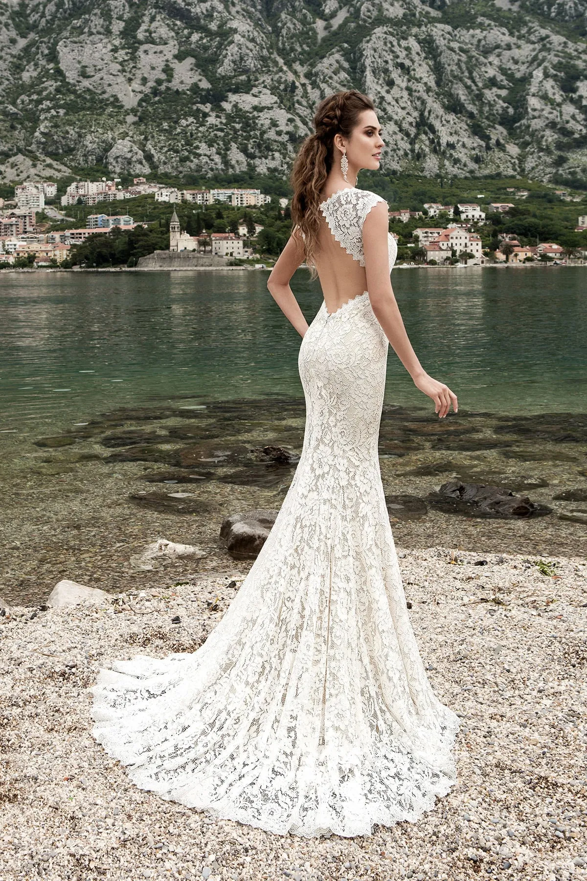 Vestido de Noiva Keyhole Back Lace Mermaid Bröllopsklänningar Bead Sexig Bröllopsklänningar Billiga Brudklänningar Robe de Mariage