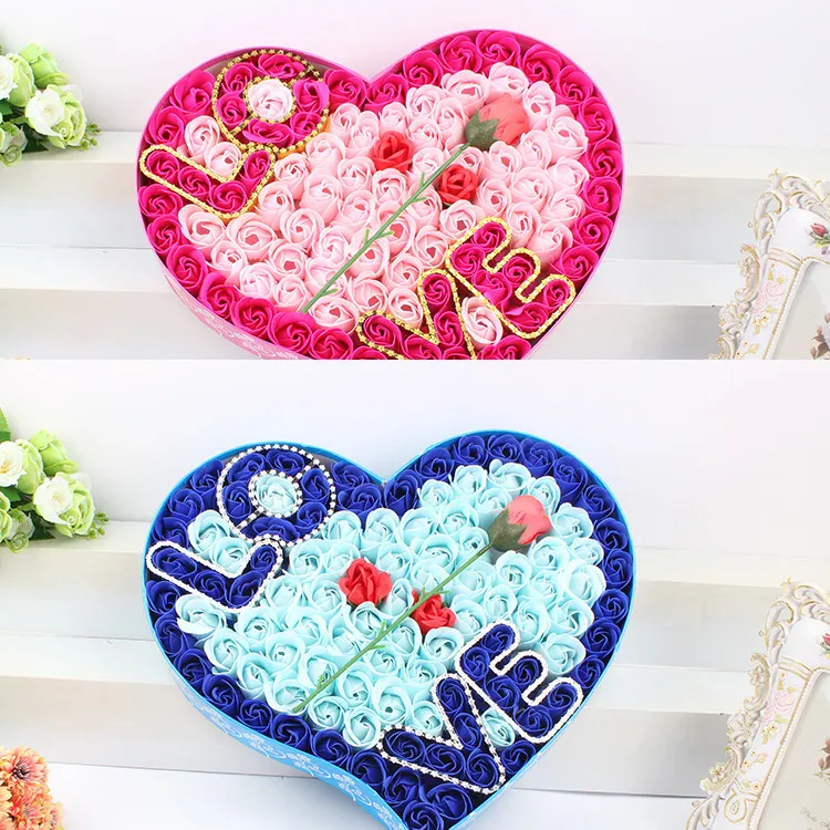 Hot Sale Gratis Frakt 1Box Nice 99 st Soap Flower Heart Shape Love Style Rose Flower Handmake Paper Rose Soap