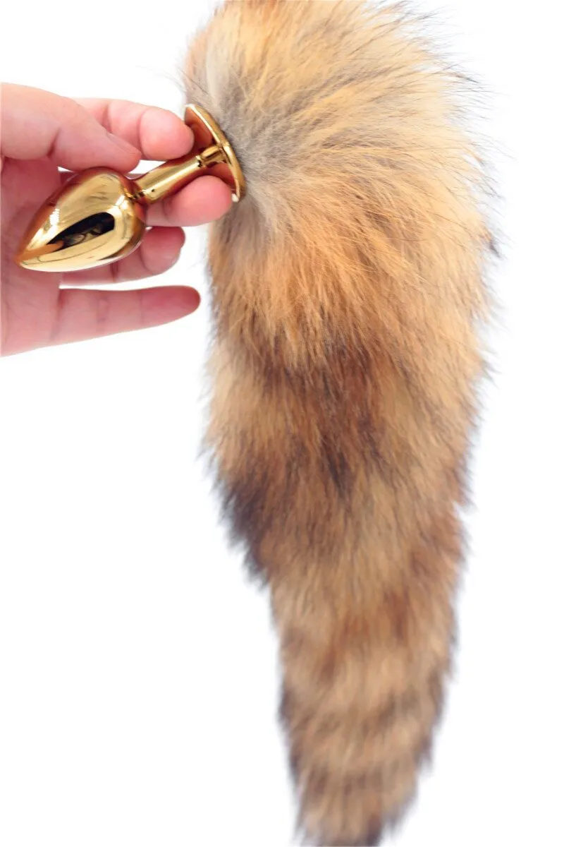 Red Fox Tail Butt Wtyczka analowa 35 cm długie realne ogony lisowe złota metalowa analowa zabawka seksu 2875CM2972113