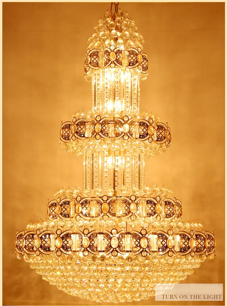 Golden Crystal Chandelier American Modern Chandeliers Lights Fixture Villa Home Inomhusbelysning Hotel Hall Lobby Parlor Long LED Hang Lamps