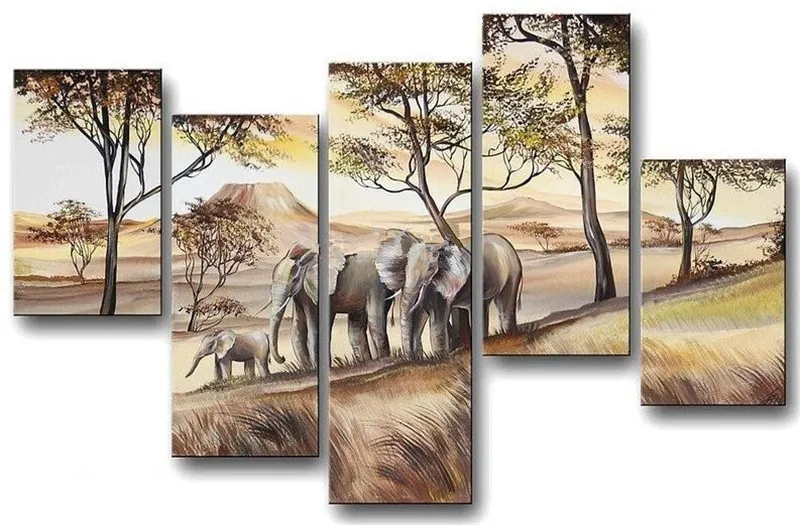 Pintura al óleo moderna 100% pintada a mano en lona Elefante africano Sentimientos amorosos en la pared Arte para el hogar