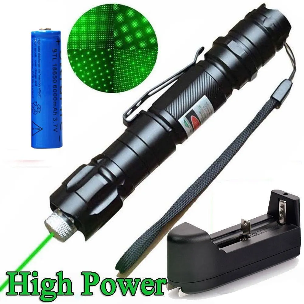 2x High Power Astronamy 10Mile Green Laser Pen Pointer 5mw 532nm Cat Toy Military Powerful Laser Pen Adjust Focus+18650 Battery+ Charger