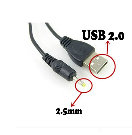 100 unids/lote cables de carga USB a CC 2,5mm a conector USB/cable de alimentación jack