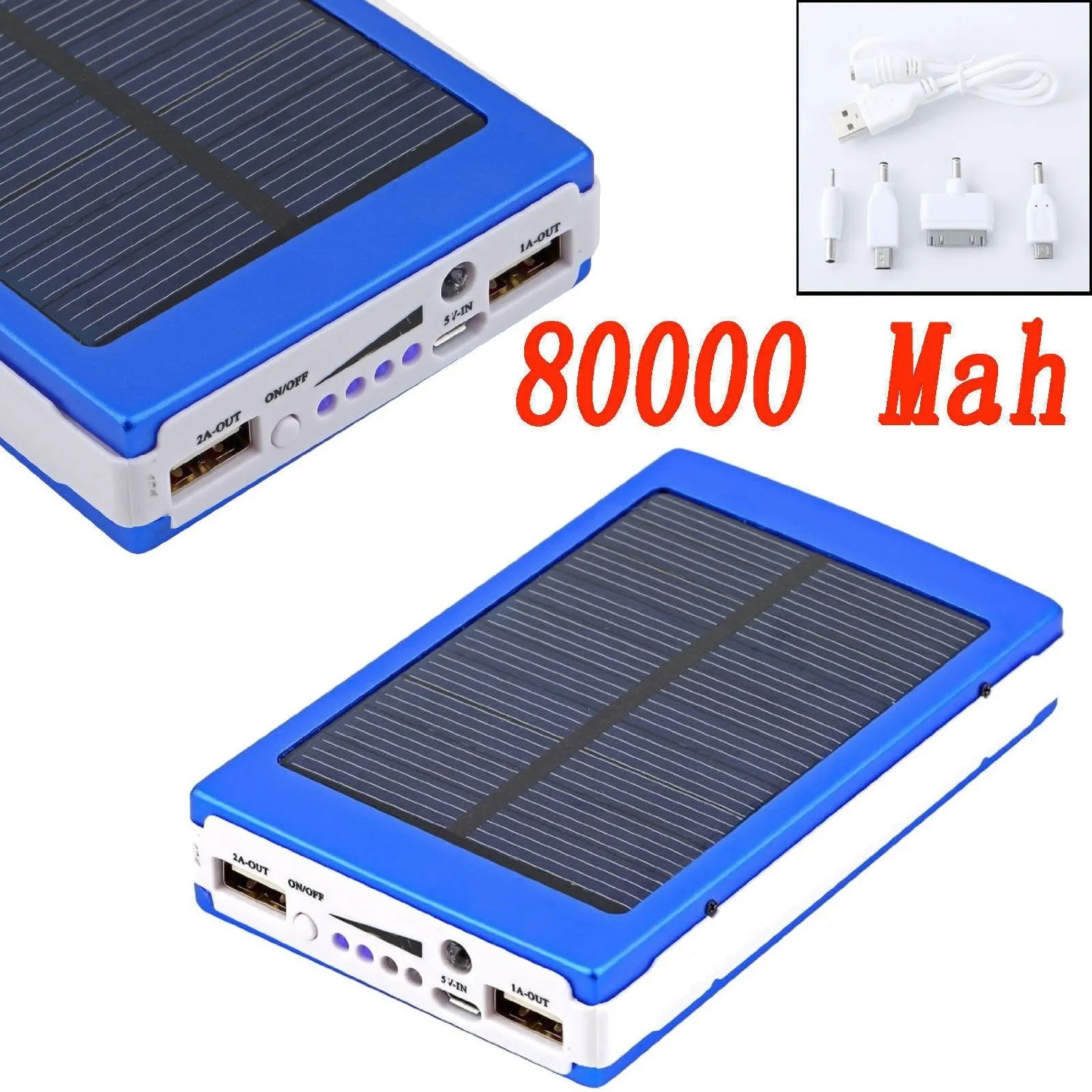 80000mAh Dual USB Portable Solar Battery Charger Power Bank For Cell