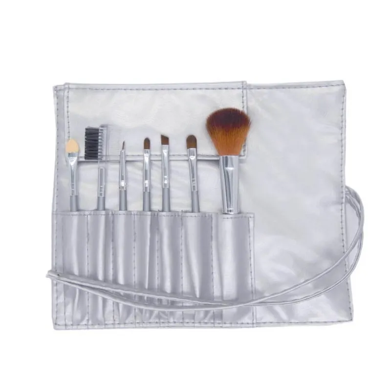 Set di pennelli trucco portatili 7 pezzi Set di pennelli cosmetici Fondotinta Ombretto Eyeliner Occhi Labbra Kit di pennelli trucco con borsa in pelle PU prezzo di fabbrica