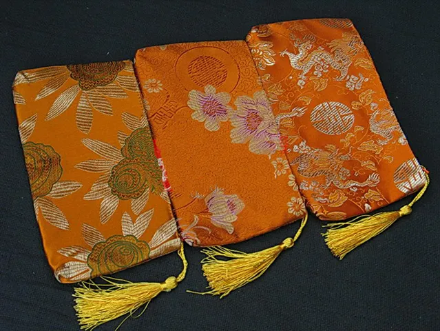 Rektangel Zipper Purse Kvinna Mynt Plånbok Väskor Tassel Kinesisk Silk Brocade Tyg Kosmetisk Universal Telefon Förvaringspåse 20 x 10 cm