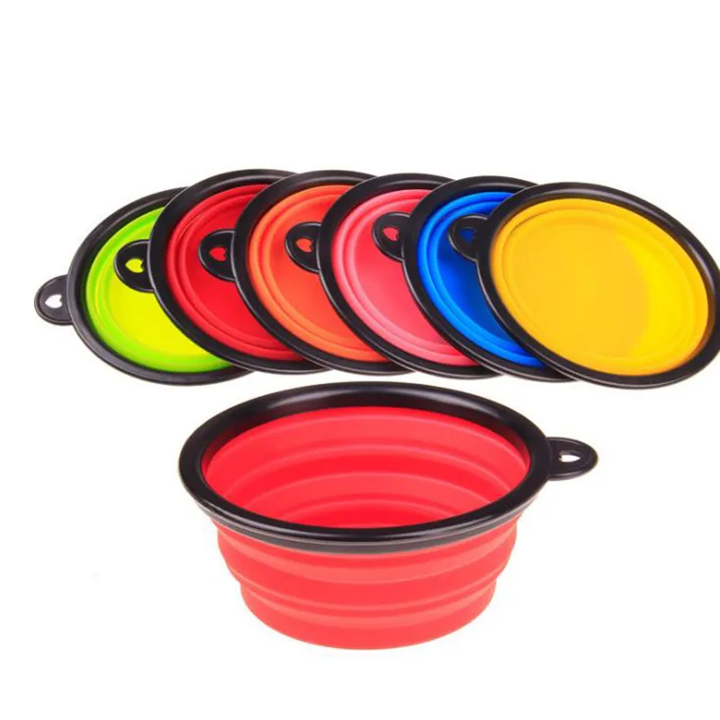 New Silicone Pieghevole cani Ciotola espandibile tazze Alimentatore animali Alimentatore automatico acqua Ciotola portatile da viaggio Ciotola portatile con moschettone