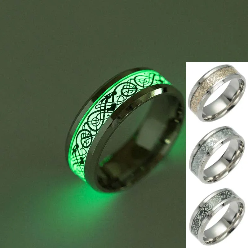 Roestvrij staal Dragon Ring Band Fluorescerende Glow in the Dark Dragon Tattoo Rings Fashion Sieraden voor Wome Men Will en Sandy