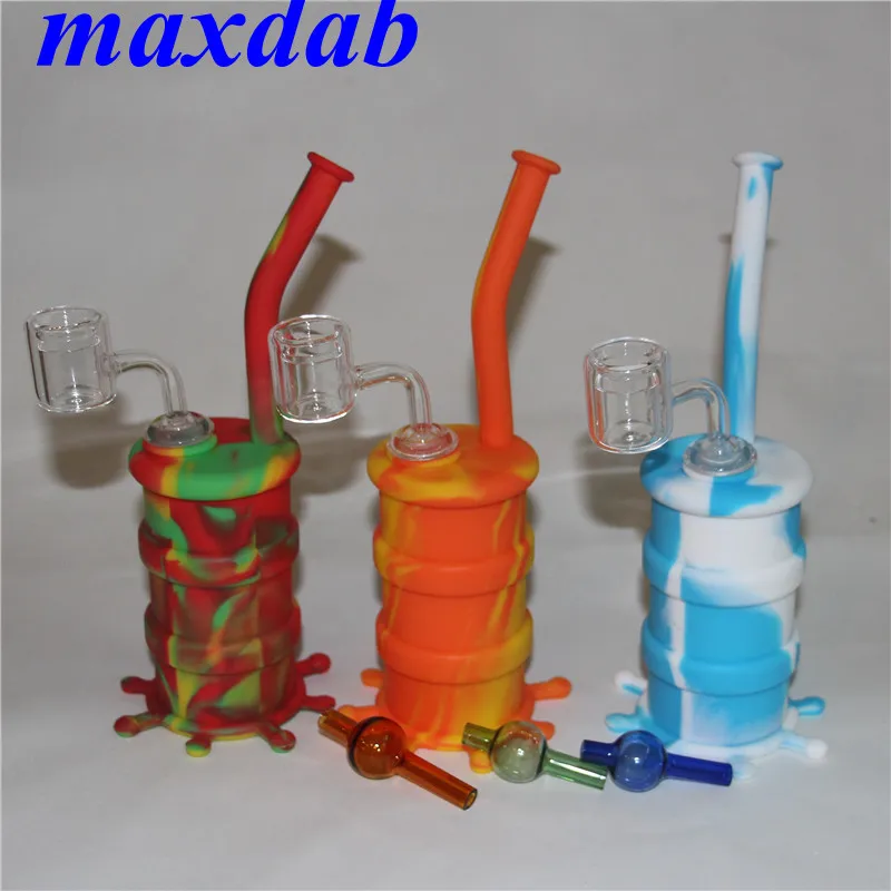 Siliconenwaterpijp waterpijpbongs met dubbele buiskwarts banger en glazen koolhydraten dop siliconenolie dab rig bubbel